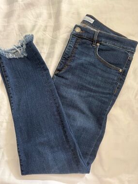 LOFT Dark Vintage Wash Skinny Jeans with Frayed Hem